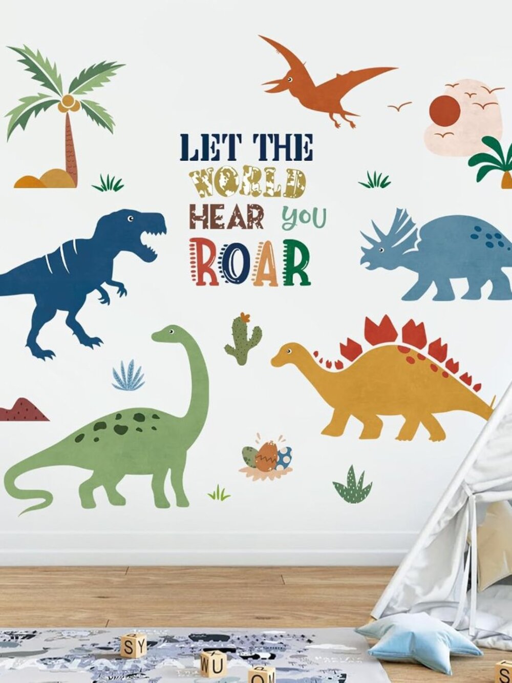 Boho Dinosaur Dino Palm Tree Wall Decals Stickers